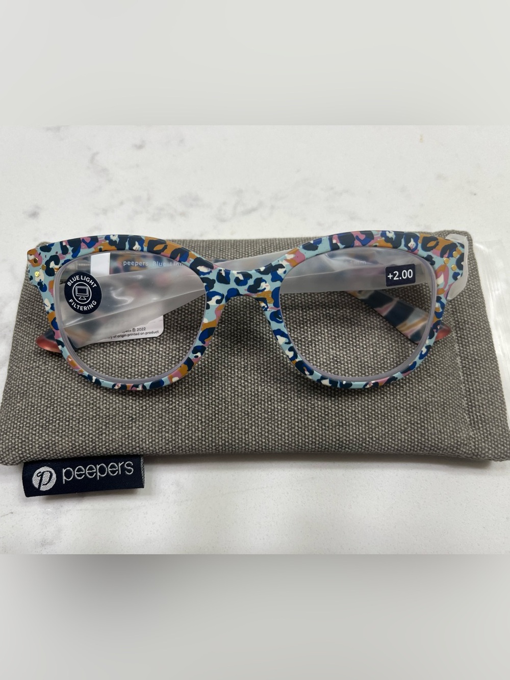 Women’s Peepers Anthropologie NWT case, Reading Glasses - Blue Print (+2.00)